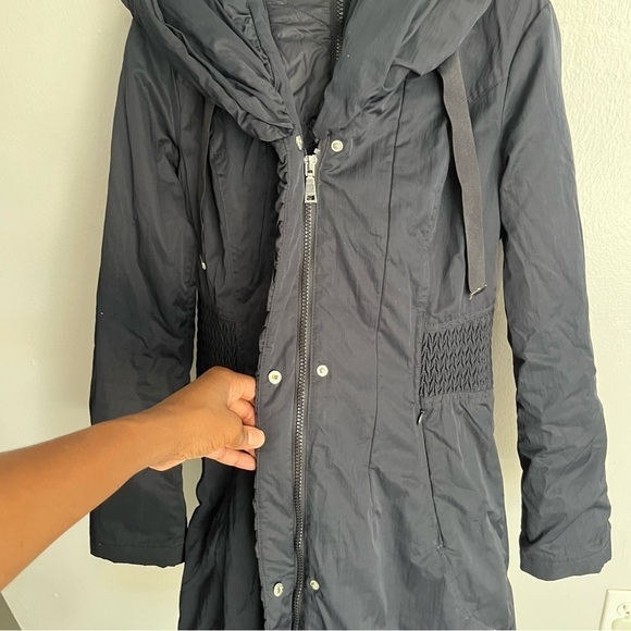 T Tahari Hooded Ribbed-Trim A-Line Jacket, Navy - Picture 11 of 14